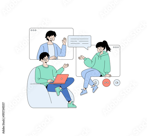 Online Meeting with Colleagues Vector Illustration