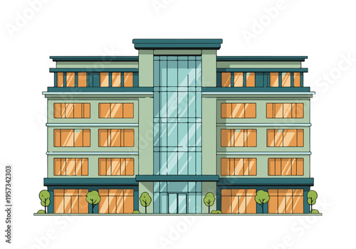 Modern multi-story commercial building with glass facade and clean design