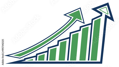 Green bar graph with upward trending arrows indicating growth.