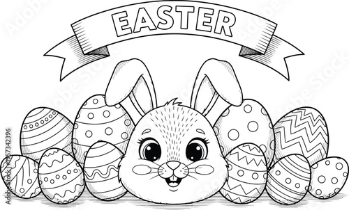 Easter sunday fun with easter bunny and colorful eggs