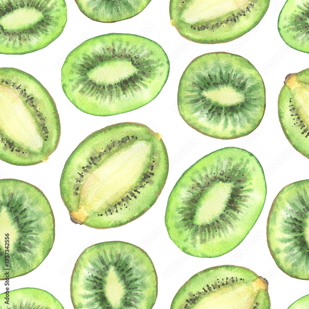 Fototapeta premium Seamless pattern of kiwi halves