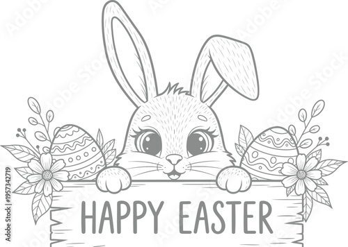 Easter sunday celebration with happy easter bunny holding eggs