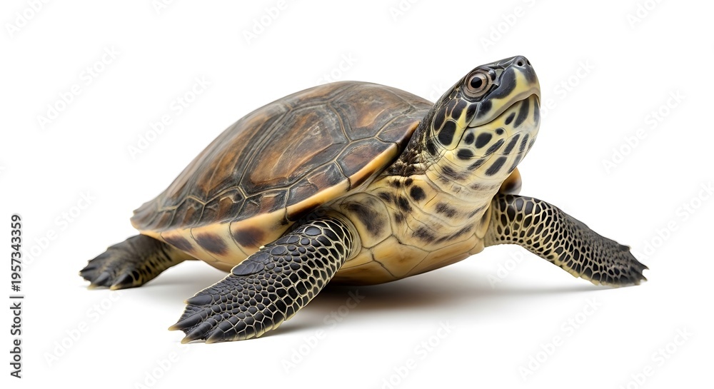 Obraz premium Beautiful Green Sea Turtle Posing Gracefully on White Background