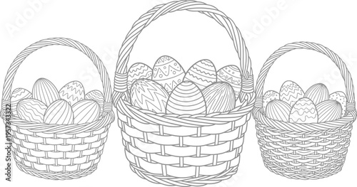Easter sunday celebration with traditional woven baskets and eggs