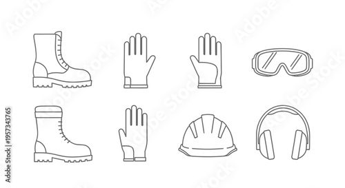 Industrial Safety and Personal Protective Equipment PPE Line Icons Illustration Vector