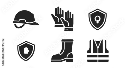 Industrial Safety and Personal Protective Equipment PPE Glyph Icon Set Illustration Vector