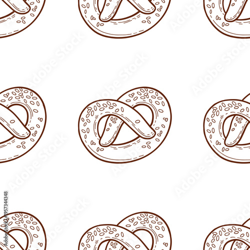 Seamless pattern of pretzels on white background