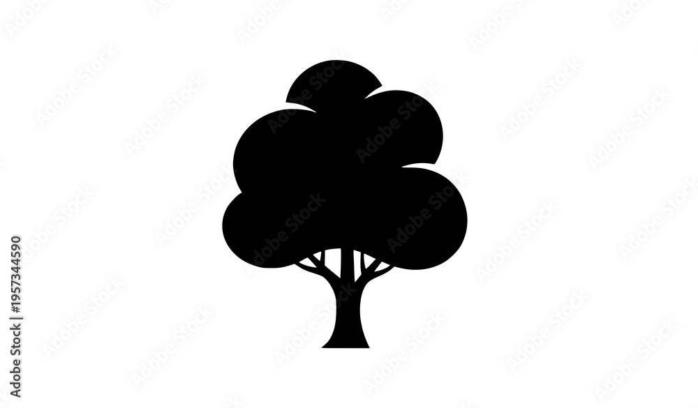 Obraz premium Minimal Oak Tree Icon Silhouette Modern Black Vector Logo Design