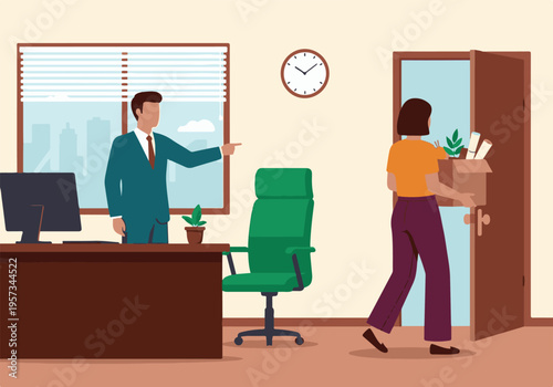 Business manager fires female employee, she leaves office with her belongings