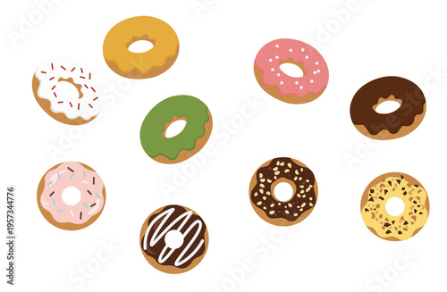 9種類のカラフルなドーナツの詰め合わせイラストセット