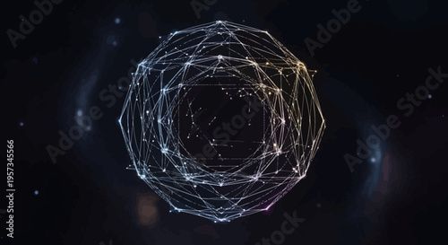 Abstract Geometric Network Sphere Floating in Cosmic Nebula