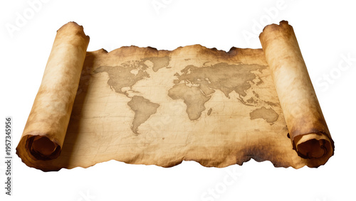 Принти на полотні Vintage world map on an old parchment scroll, antique cartography for travel and