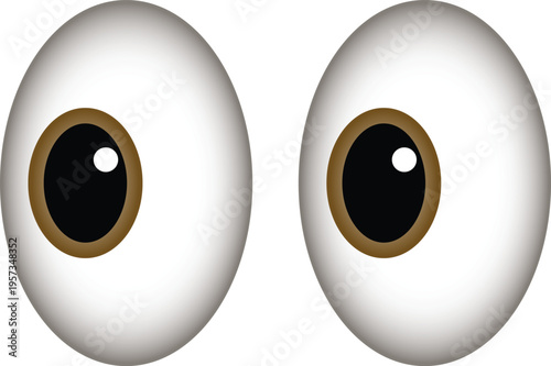 Pair of cartoon eyeballs looking in different directions white background realistic eye illustration with brown iris and pupil simple graphic element