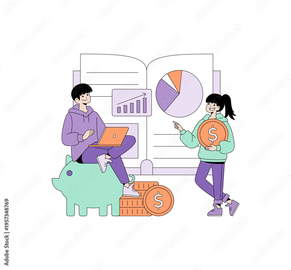 Naklejka premium Young People Discussing Financial Success Vector Illustration