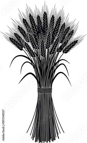 A detailed illustration of a wheat sheaf tied together with a band