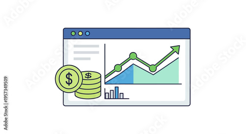 Financial Growth Chart and Coins Icon: Business Investment and Profit Concept