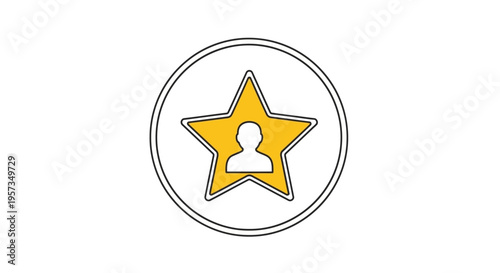 Gold Star Icon with Person Silhouette Inside Circle, Achievement and Success Symbol