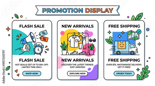 Promotional Display with Flash Sale New Arrivals and Free Shipping