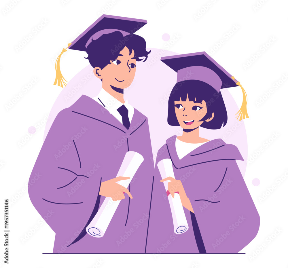Fototapeta premium Graduation Celebration with Diplomas Vector Illustration