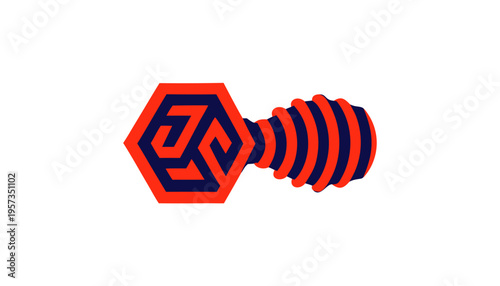 Minimalist geometric honeycomb cell with wooden honey dipper ridges, vector bee product icon, natural sweet syrup logo isolated on white.