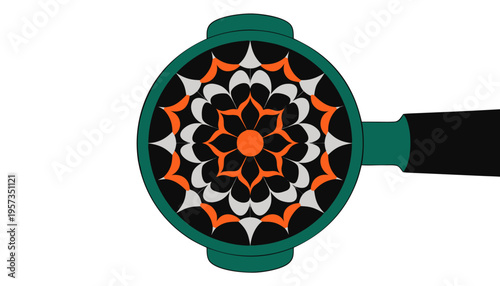 Top Down View of Espresso Portafilter with Star Shaped Coffee Grounds Pattern