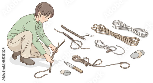 Man working with various cord tools.