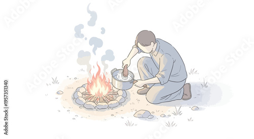 Man cooking over a campfire outdoors.