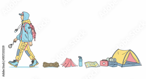 Person walking with hiking camping gear.