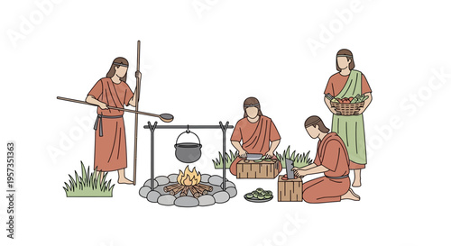 People cooking over open flame.