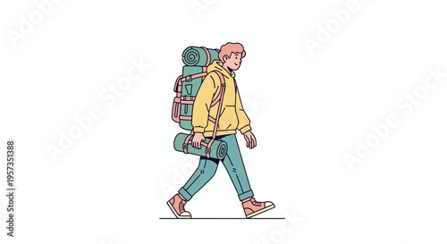 Person walking with large backpack on.