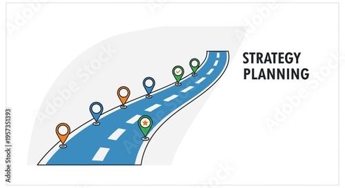 Roadmap to Strategy Planning: Pin Markers on Winding Route