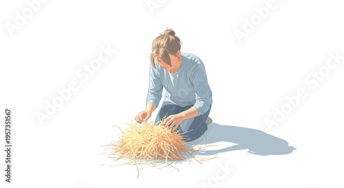 Woman playing with blonde hair.