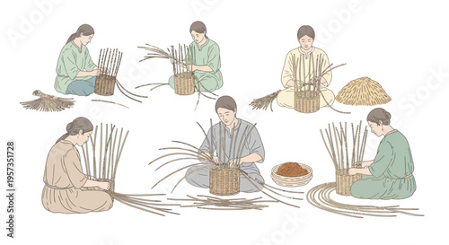 Wallpaper Mural People working with reeds and baskets. Torontodigital.ca