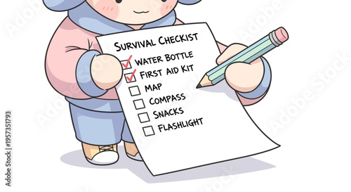 Wallpaper Mural Cartoon child holding survival checklist paper. Torontodigital.ca