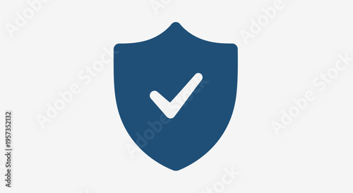 Blue shield with white checkmark icon, symbol of security, safety, approval, and protection.