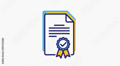 Certified Document Icon with Checkmark and Ribbon - Award, Approval, Guarantee