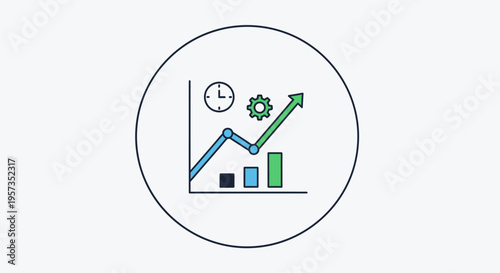 Business Growth Chart with Clock and Gear Icon - Success Concept