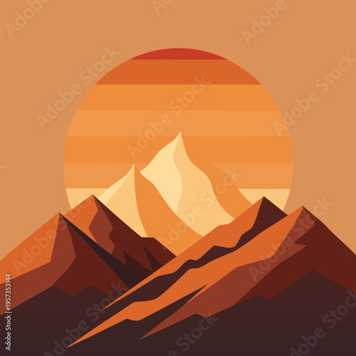 Majestic mountains silhouette against a vibrant sunset, a picturesque scene, filled with warm hues and natural beauty, evoking a sense of tranquility.