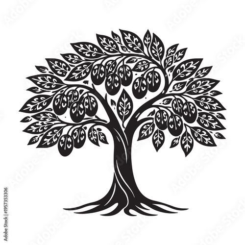 Decorative nature tree with leaves silhouette illustration