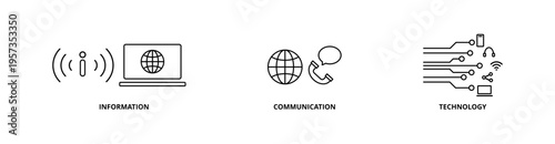ICT icon set with information, communication, and technology