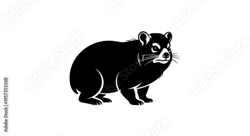 Black Silhouette of a Tasmanian Devil Standing on a White Background