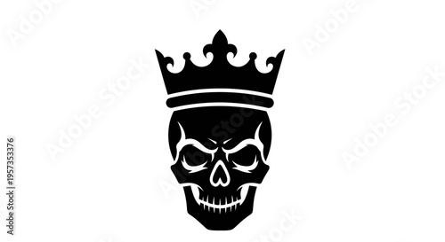 Black Skull with Crown Icon, Symbol of Death, Power, and Royalty