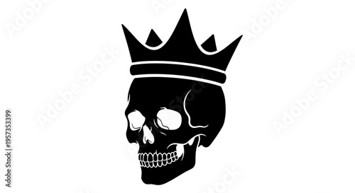 Black Skull Wearing a Crown, Symbol of Death, Power, and Royalty