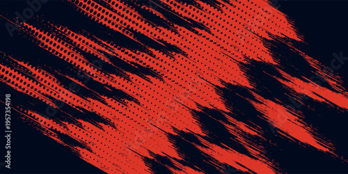fast-paced abstract composition using sharp red diagonal lines over a black base, creating a sense of raw power, speed, and grit