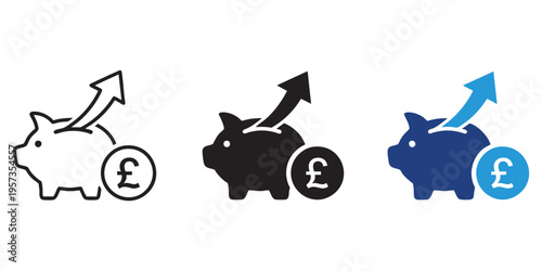 Financial growth icon with rising bar chart, upward arrow and coin, representing profit increase, revenue growth, investment success and strong financial performance.