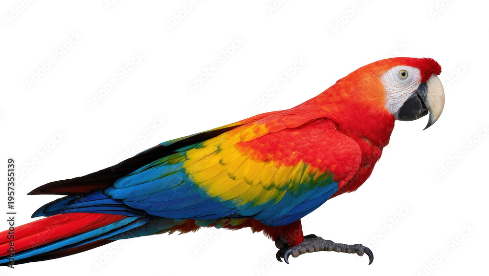 Fototapeta premium Stunning scarlet macaw parrot displaying vibrant red, yellow, and blue plumage