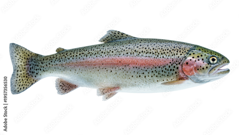 Obraz premium Beautiful freshwater rainbow trout with colorful iridescent stripe and dark spots