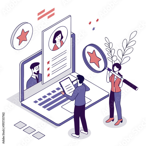 People reviewing resumes on laptop star