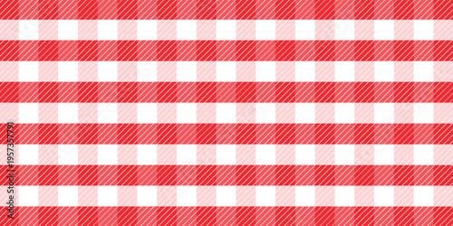 Checkered vector background. Square plaid seamless pattern. Geometric red white stripe texture. Vector illustration.