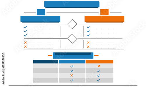 Comparison Infographic Template Vector, Pros and Cons Chart, Business Decision Analysis Layout, Checklist Diagram, Modern Flat Design Blue Orange